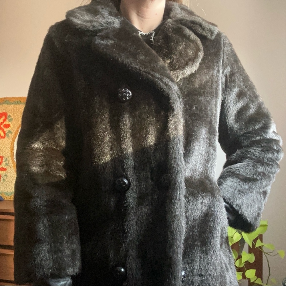 Chocolate Brown Vintage Faux Fur Coat Size Small